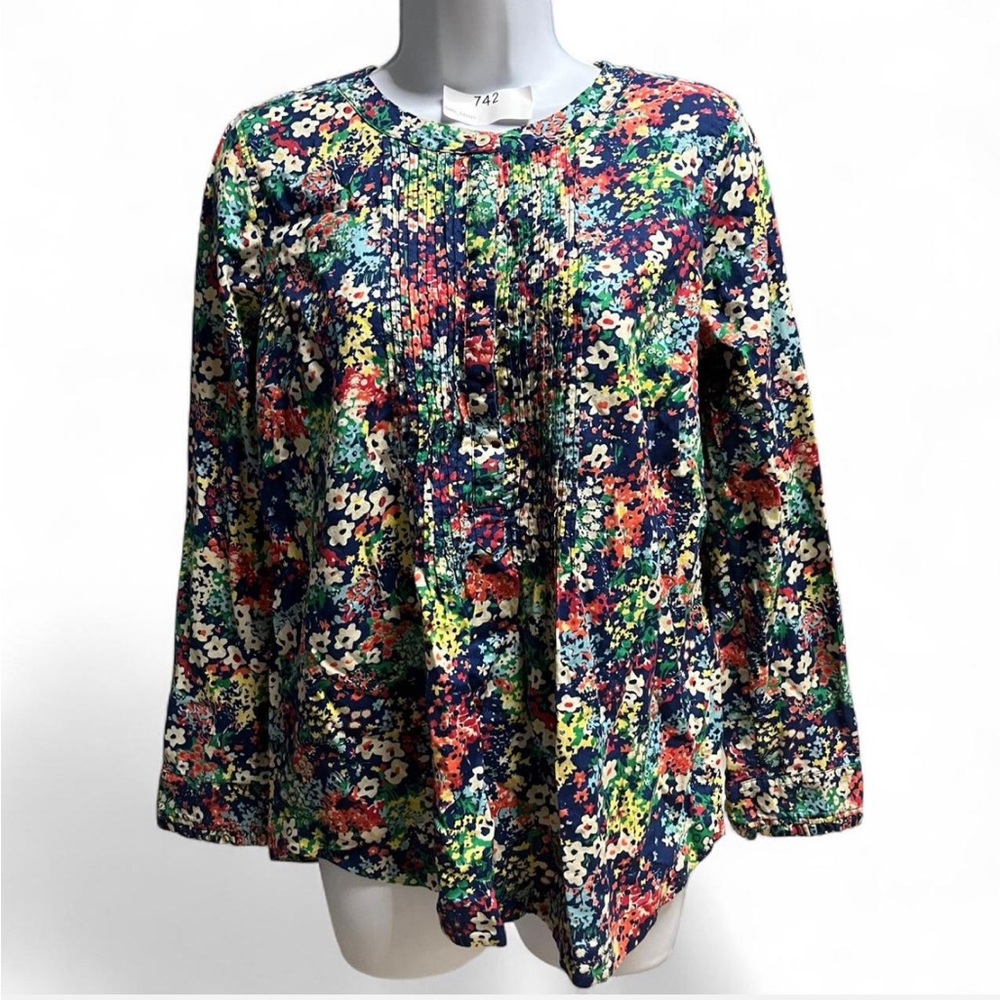 Talbots Petites Floral Cotton Pintuck Blouse MP Multicolor Top